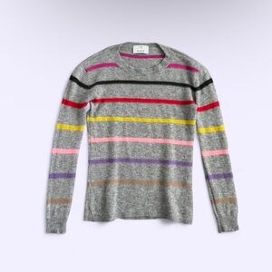 Allude 100% Cashmere Gray Sweater Subtle Multicolor Stripe Knit Premium